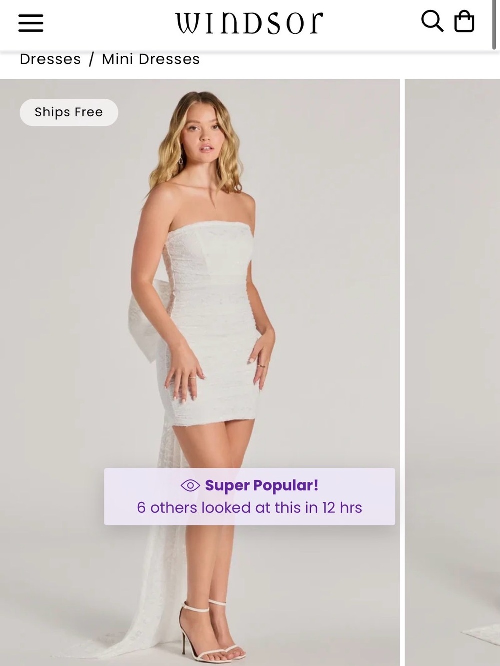 Windsor Elegant White Strapless Dress with Bow, Size XL, Like New Condition.